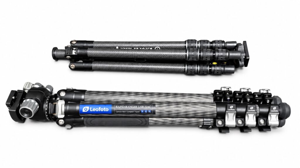縮めた状態のVANGUARD VESTA TB 204CBとLeofoto LSR-324Cを並べて真上から撮影